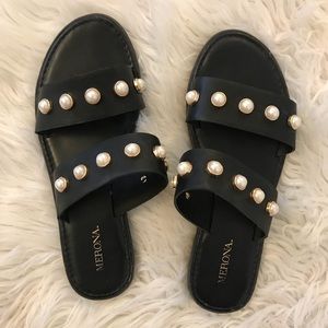 Black and pearl sandals size 6